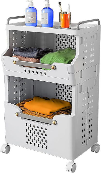 Laundry Basket with Wheels, Rolling Folding Laundry Hamper, utility cart by pupustar