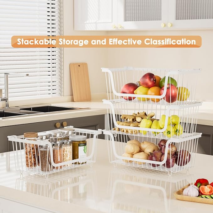 4 Pcs Stackable Wire Baskets for Pantry Organizers and Storage, Produce Potato - Image 2