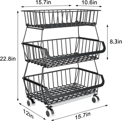 3-Tier Rolling Pantry Floor Organizer, Stackable Pantry Storage Cart - Image 7