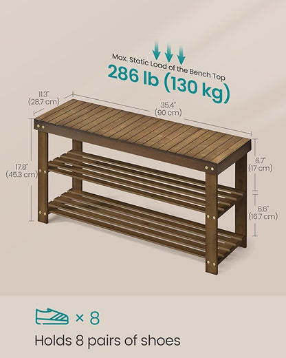 SONGMICS Shoe Rack Bench, 3-Tier Bamboo Shoe Storage Organizer, Entryway Bench - Image 3