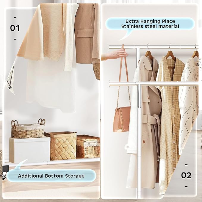 VICERII Double Clothing Rack, 55.51 Inch Garment Rack - Image 3