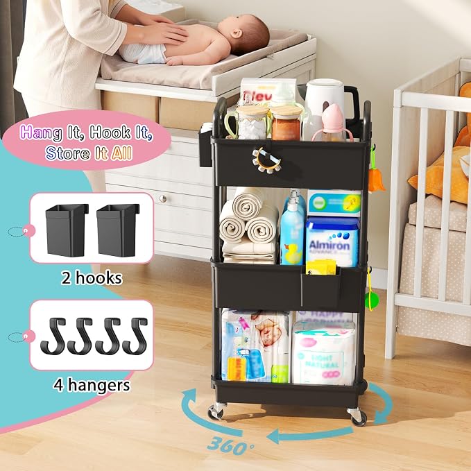 SUNALLY Baby Diaper Caddy Cart, 3 Tier Rolling Diaper Cart - Image 4