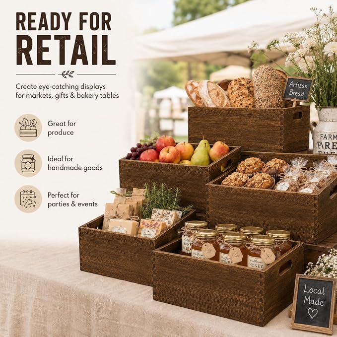 5 Pack Wooden Crates for Display Nesting Wood Crate for Storage - Image 2