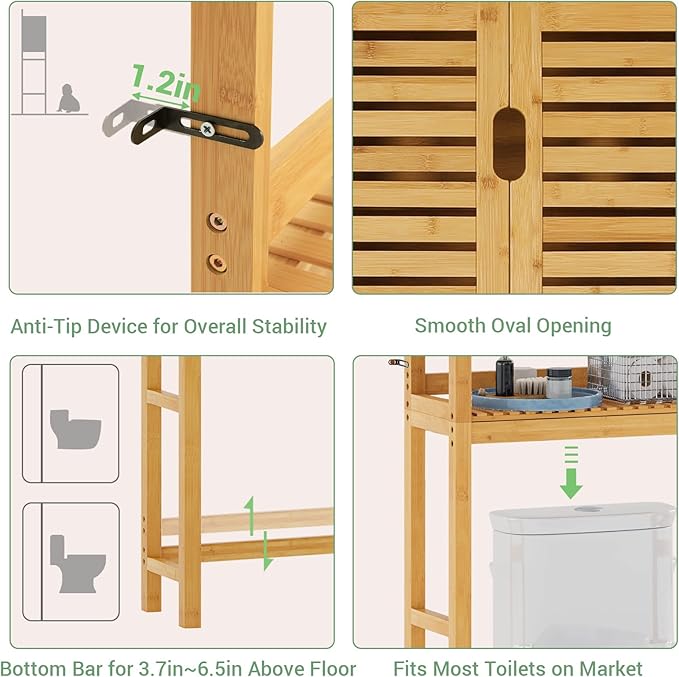 Over The Toilet Storage Cabinet, Tall Bathroom Cabinet Organizer - Image 6
