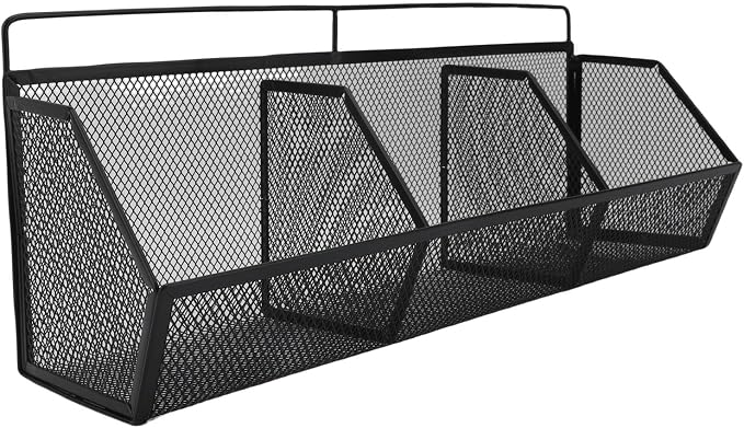 Metal Wire Basket, 3 Grids Wall Hanging Baskets, Wall Mount Slanted Opening - Image 9