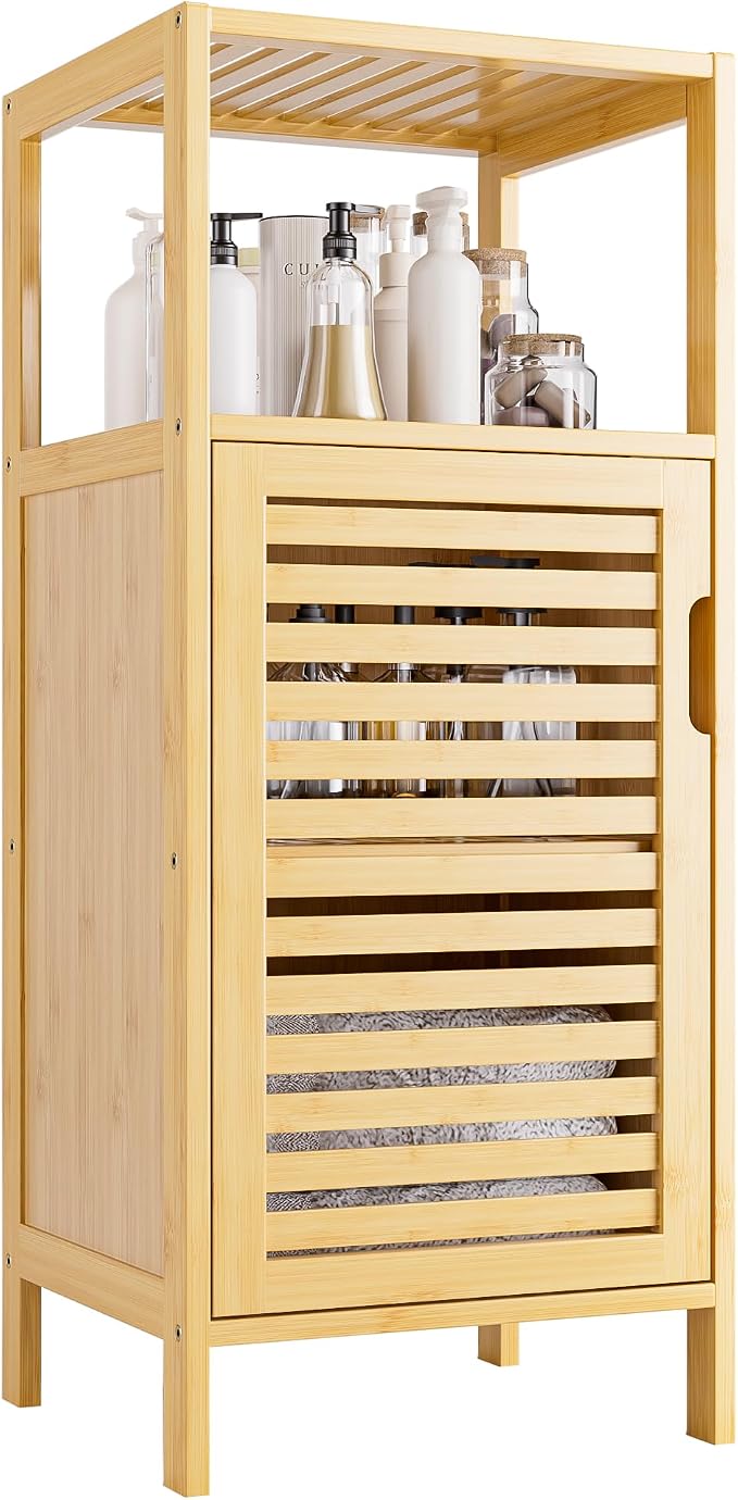 HITNET Bathroom Cabinet Freestanding, Small Bamboo Floor Cabinet, 4 Tier Single by HITNET
