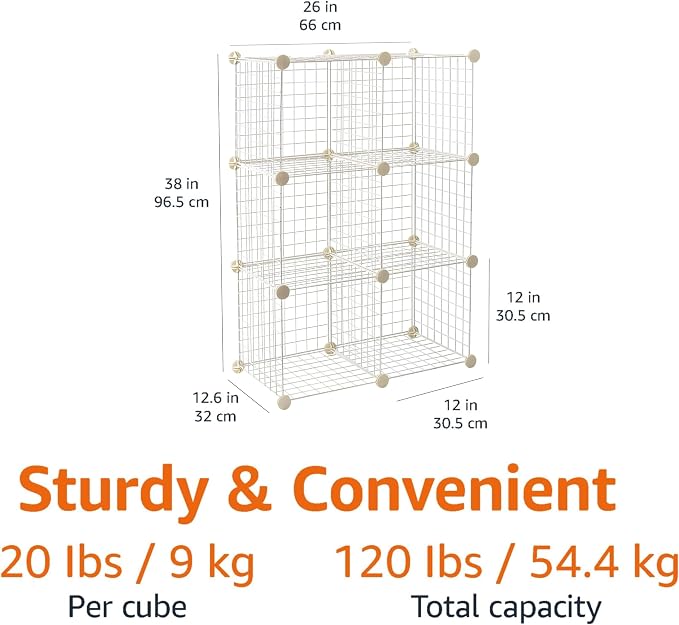 Amazon Basics 6 Cube Wire Grid Stackable Storage Shelves, 12.6 x 26 x 38 inches - Image 2