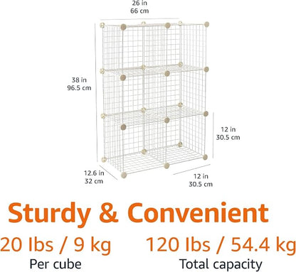 Amazon Basics 6 Cube Wire Grid Stackable Storage Shelves, 12.6 x 26 x 38 inches - Image 2