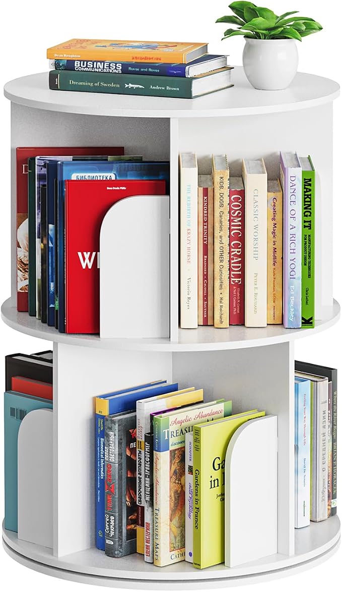 SpaceAid Cross Style 2 Tier Rotating Bookshelf, Spinning 360 Bookcase Lazy by SpaceAid