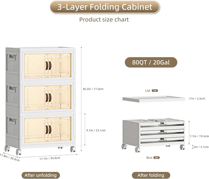 80 QT / 20 Gal Multi-Purpose Stackable Storage Cabinet: Double Magnetic Doors - Image 2