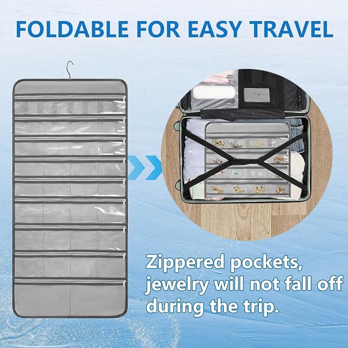 Travel Jewelry Organizer Dual Sided Hanging Earring Holder Bracelet Storage - Image 4