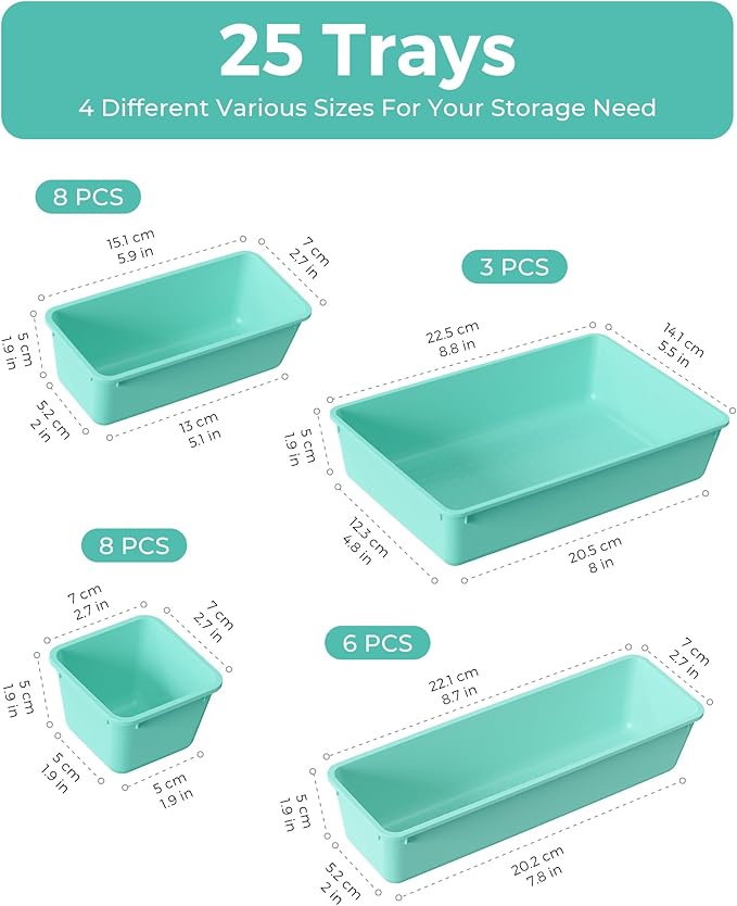 BiuLeon 25 PCS Plastic Drawer Organizers Set, 4-Sizes Vanity and Makeup - Image 2