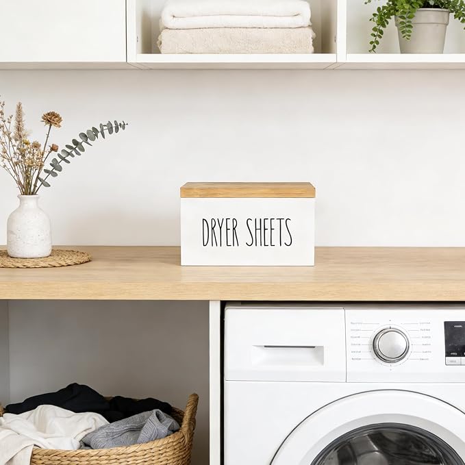 Dahey Dryer Sheet Holder with Lid Wooden Laundry Sheet Container Dispenser - Image 2