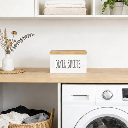 Dahey Dryer Sheet Holder with Lid Wooden Laundry Sheet Container Dispenser - Image 2