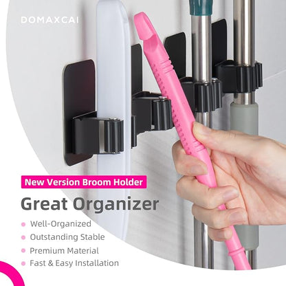 4 Pack Broom Holder Wall Mount, Improved Super Anti-Slip Mop and Broom Holder - Image 2
