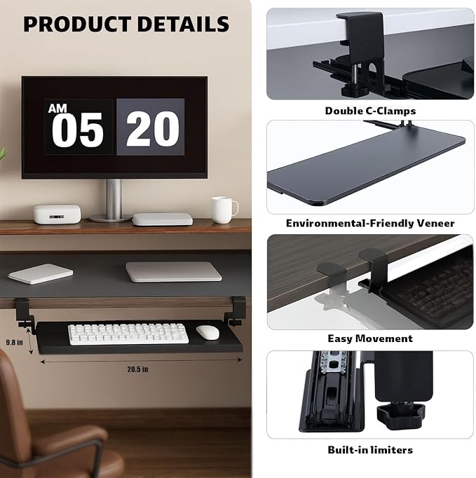 Large Keyboard Tray That Slides Out from Under The Desk, Pull Out - Image 7