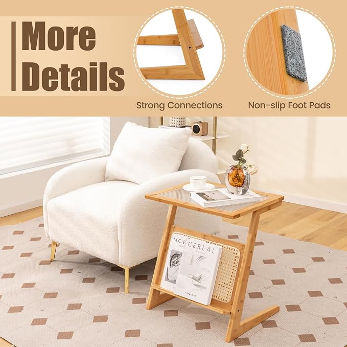 GOFLAME Rattan Side Table, Z-Shaped End Table - Image 6