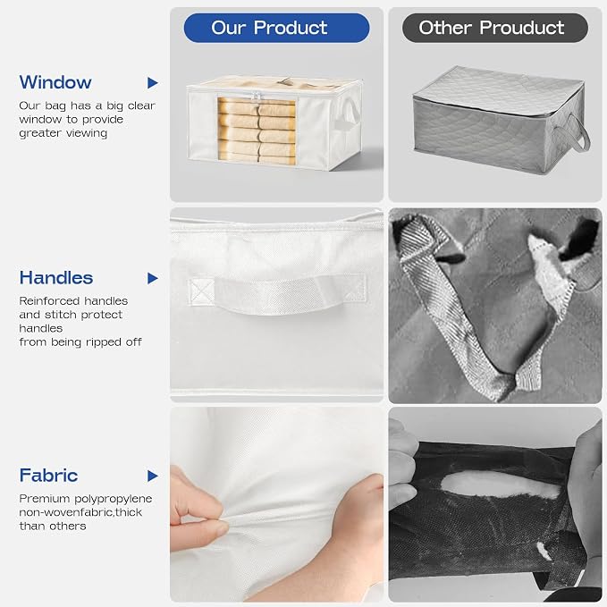 Clothes Storage Bags, Foldable Thick Fabric Blanket Storage Bags, Large Clear - Image 3