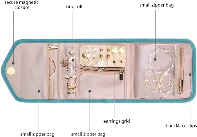 BAGSMART Travel Jewelry Organizer Case Foldable Jewelry Roll - Image 3