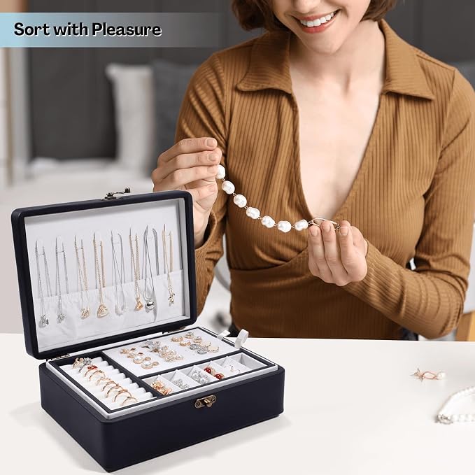 LAMOTI 2-Layer Jewelry Box for Women, Floating Effect Leather Jewelry Organizer - Image 7