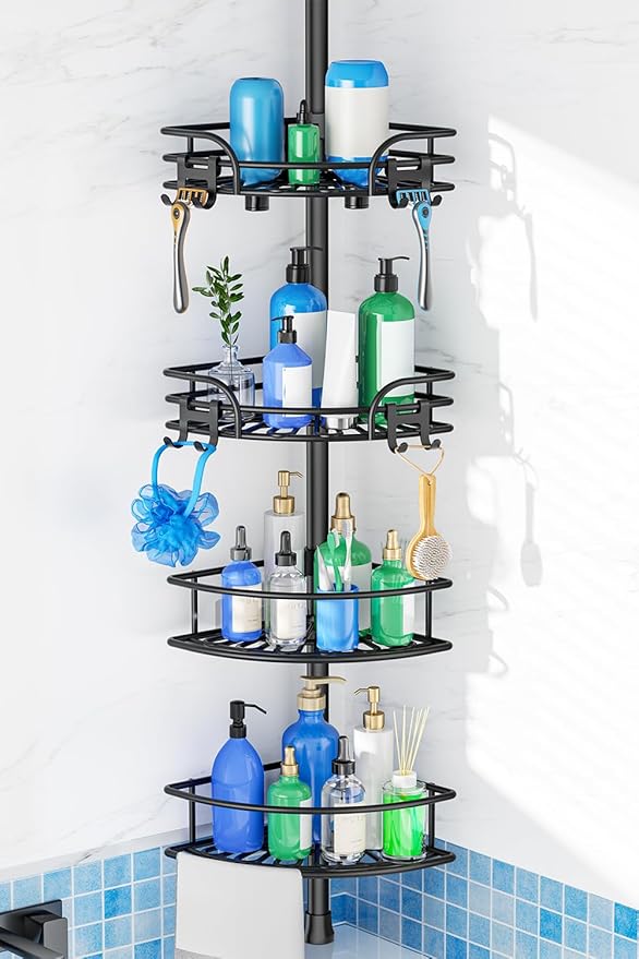 HAMITOR Corner Shower Caddy Tension Pole: 4-Tier Large Capacity Bathroom by HAMITOR