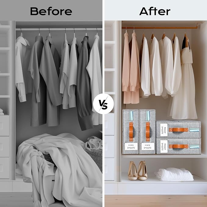 Yecaye 4 Pack Bed Sheet Organizer, Foldable Linen Closet Organizers and Storage - Image 8