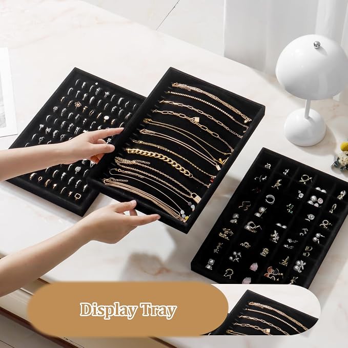 Large Velvet Jewelry Tray 2 Pack Stackable Jewelry Display Drawer Inserts Trays - Image 3