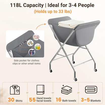 ELYKEN Laundry Cart with Wheels, 33”H Easy Rolling Laundry Hamper with - Image 4