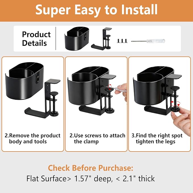 MYITYARD 4 in 1 Desk Cup Holder, Clamp On Drink Holder - Image 9
