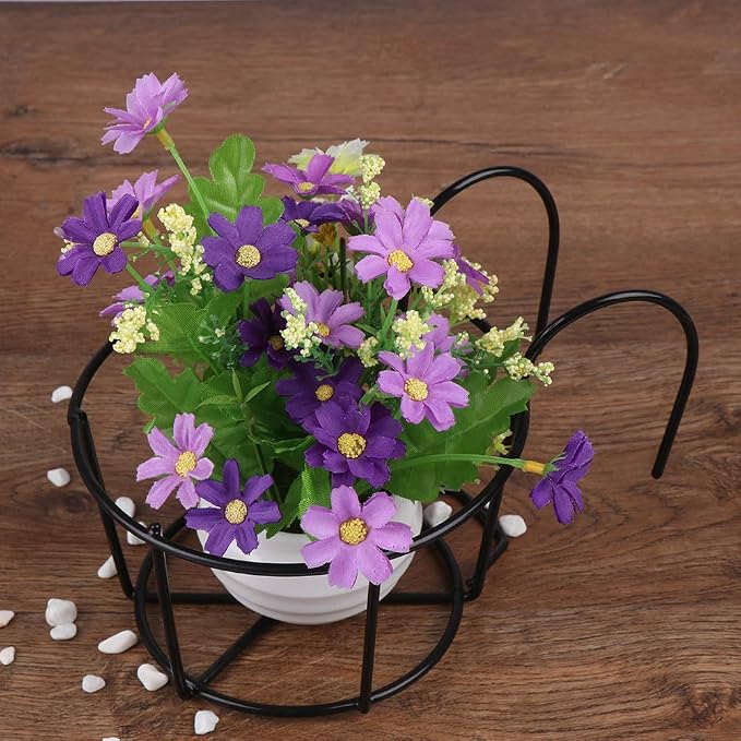 4 Pack Hanging Railing Planters Flower Pot Holders Plant Iron Racks Fence Metal - Image 4