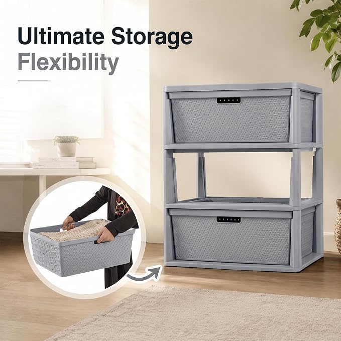 Wide 3 Drawer Plastic Storage Tower Organizer, Tool-Free Assembly Drawer Unit - Image 6