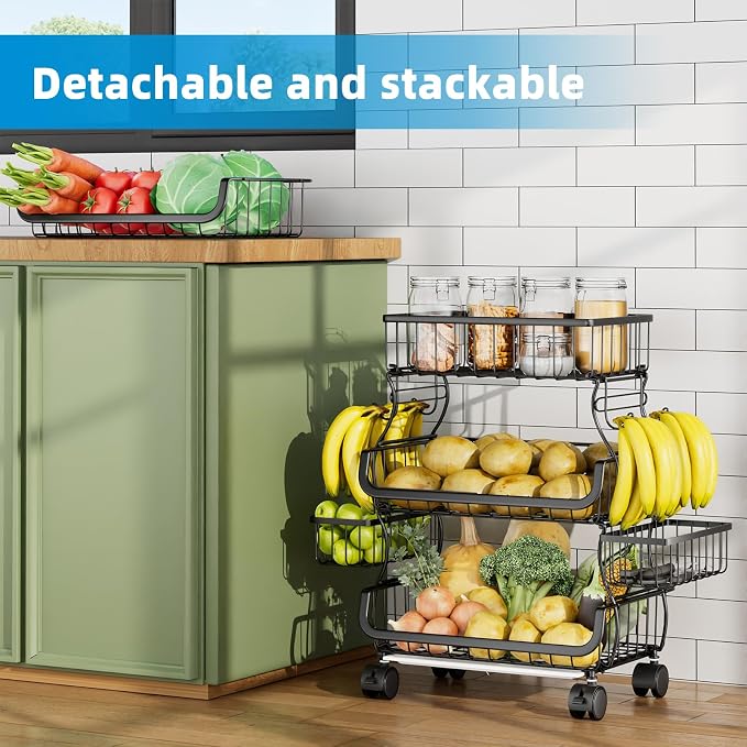 Simple Trending 4 Tier Rolling Cart, Stackable Fruit Vegetable Basket - Image 5