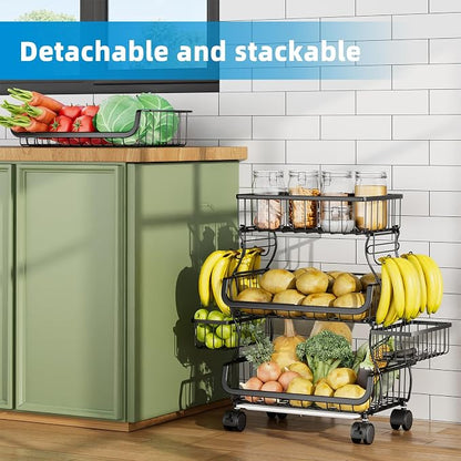 Simple Trending 4 Tier Rolling Cart, Stackable Fruit Vegetable Basket - Image 5