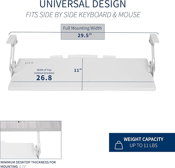 VIVO Large Under Desk 27 x 11 inch Computer Keyboard and Mouse Tray - Image 4