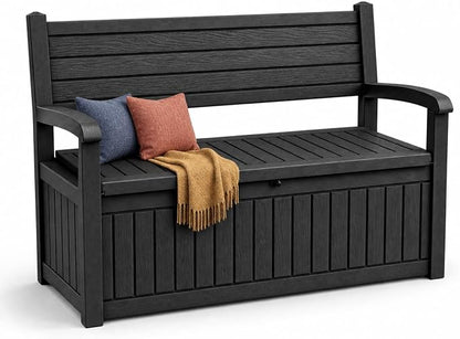EasyUp 100 Gallon Wood Grain Style Outdoor Storage Bench, Waterproof and by EASYUP