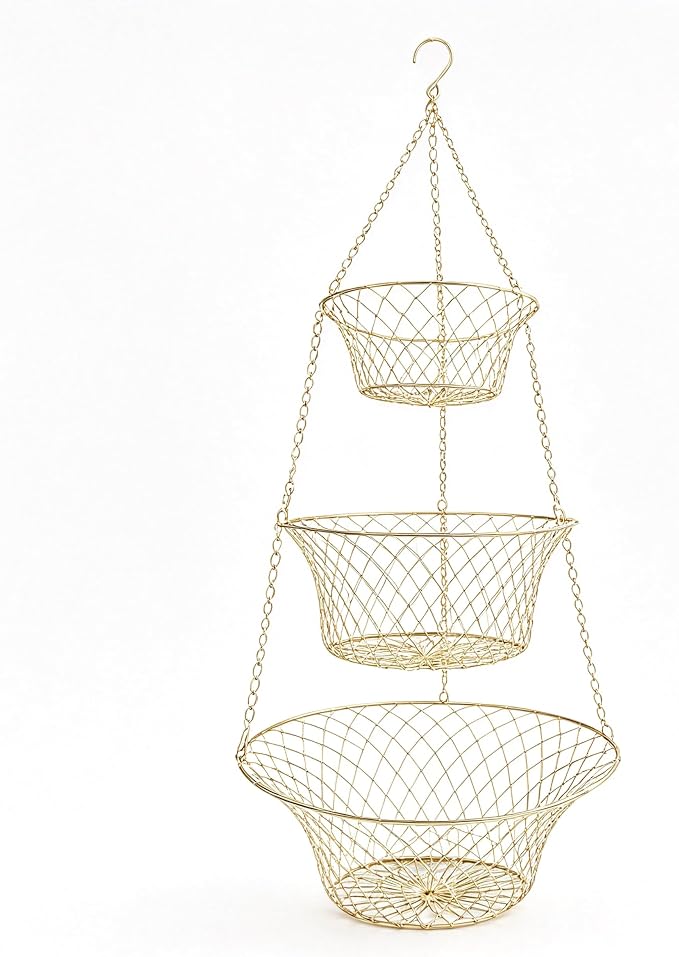 3-Tier Copper Hanging Basket for Kitchen & Bathroom | Maximize Space by Unknown