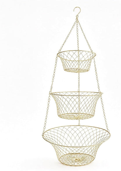 3-Tier Copper Hanging Basket for Kitchen & Bathroom | Maximize Space by Unknown