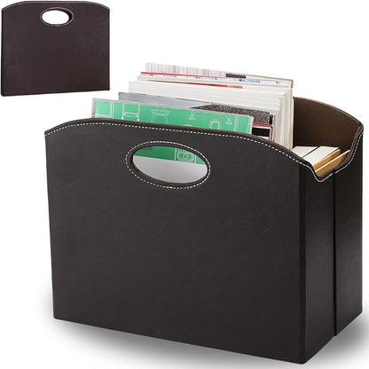 WRINGKIT Leather Magazine File Holder, Foldable Magazine Basket by WRINGKIT