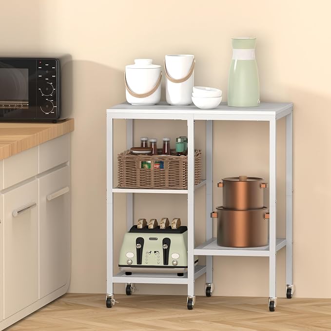 Kitchen Microwave Cart with Wheels, Coffee Bar Table Station, 4-Tier Rolling - Image 3