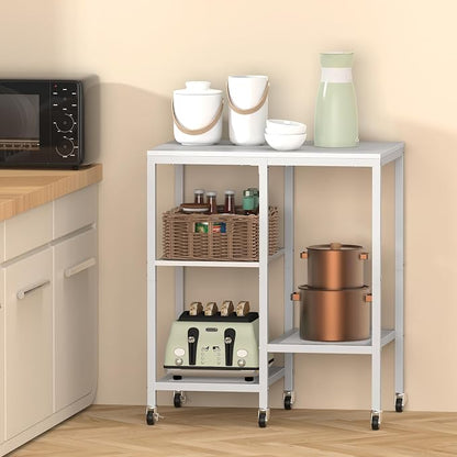 Kitchen Microwave Cart with Wheels, Coffee Bar Table Station, 4-Tier Rolling - Image 3