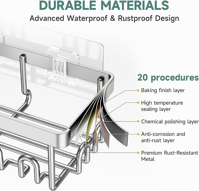 Veken Shower Caddy 6-Pack, Advanced Rustproof Design, No Drilling Adhesive - Image 5