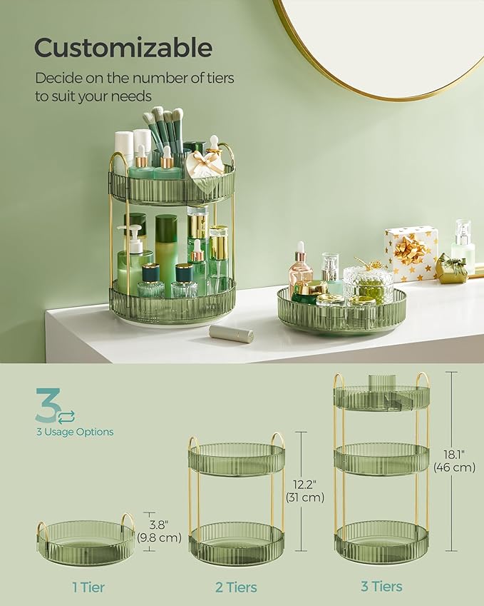 SONGMICS Makeup Organizer, 3-Tier Round Rotating Skincare Organizer Countertop - Image 2