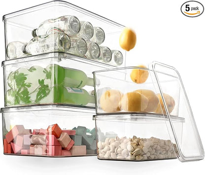 Clear Storage Bins With Lids, 5 Packs Food Storage Organizer, Cabinet Storage by sgoostood