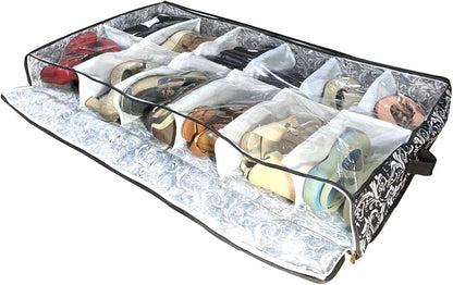 12 Cells See Through Underbed Shoes and Boots Storage Bag Organizer - Image 4