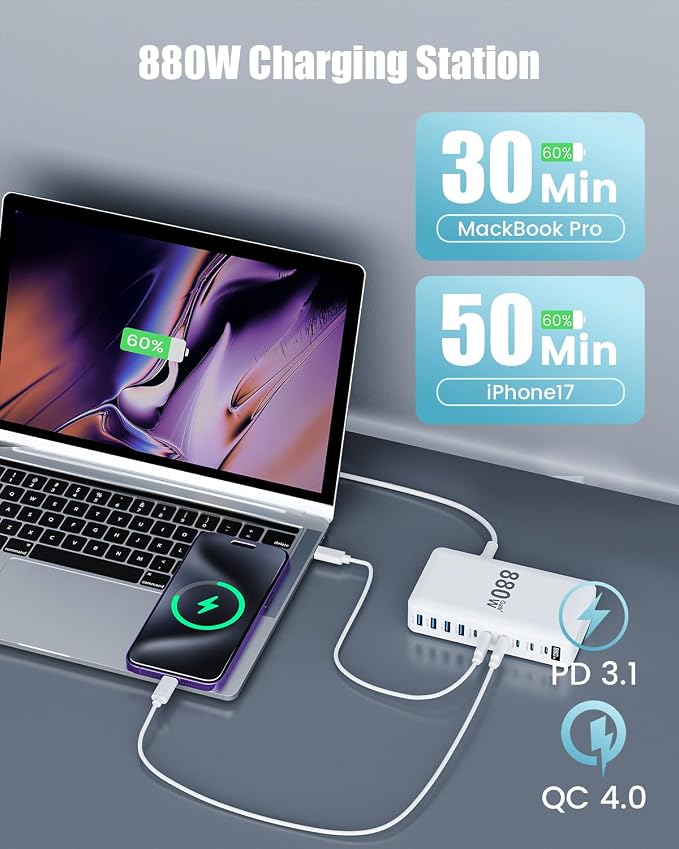 USB C Charger 880W USB C Charger Block, Upgraded GaN IV 10-Port Charging - Image 4