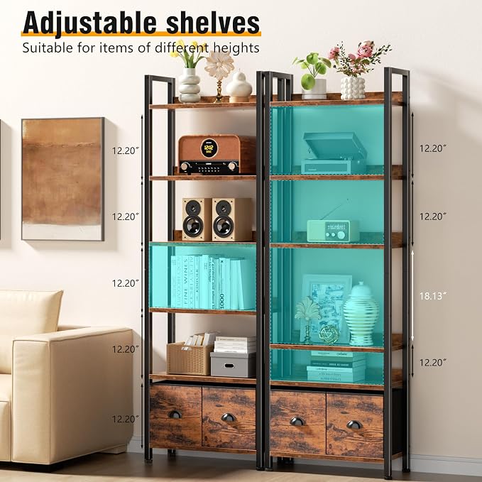 Furologee 6-Tier Bookshelf Set of 2, Tall Bookcase - Image 6
