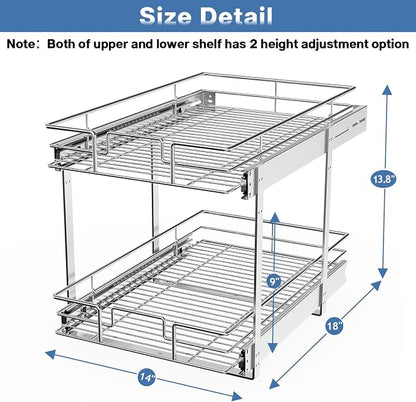 LOVMOR 2 Tier Individual Pull Out Cabinet Organizer 14" W x 18" D, Slide Out - Image 3