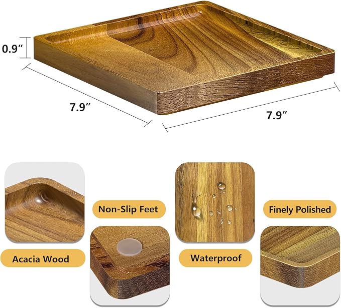 WEENSON Square Acacia Wood Bathroom Vanity Tray - Image 4