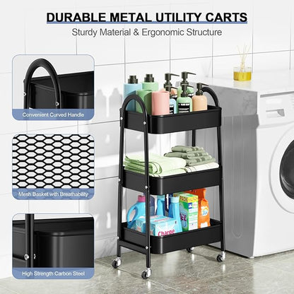 EAGMAK 3 Tier Utility Rolling Cart, Metal Storage Cart - Image 2