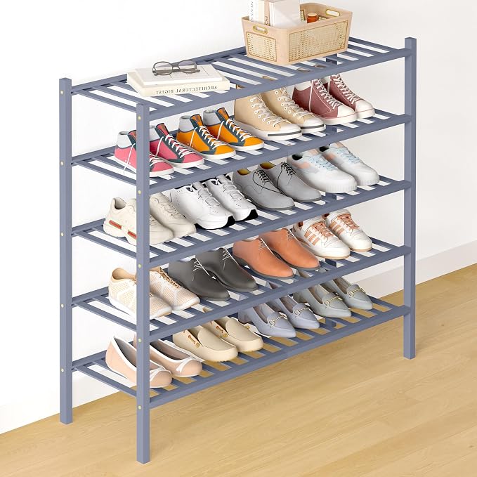 Smiry Bamboo Shoe Rack for Closet, 5 Tier Long Wooden Stackable Shoe Organizer by Smiry